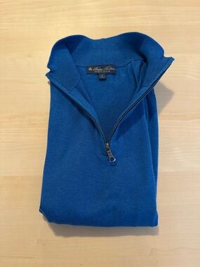 Brooks Brothers Blue Supima Cotton 1/4 Zip Sweater Mens, Large